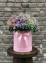 Цветочная композиция из Гипсофила и Розы в шляпной коробке в Ровеньках