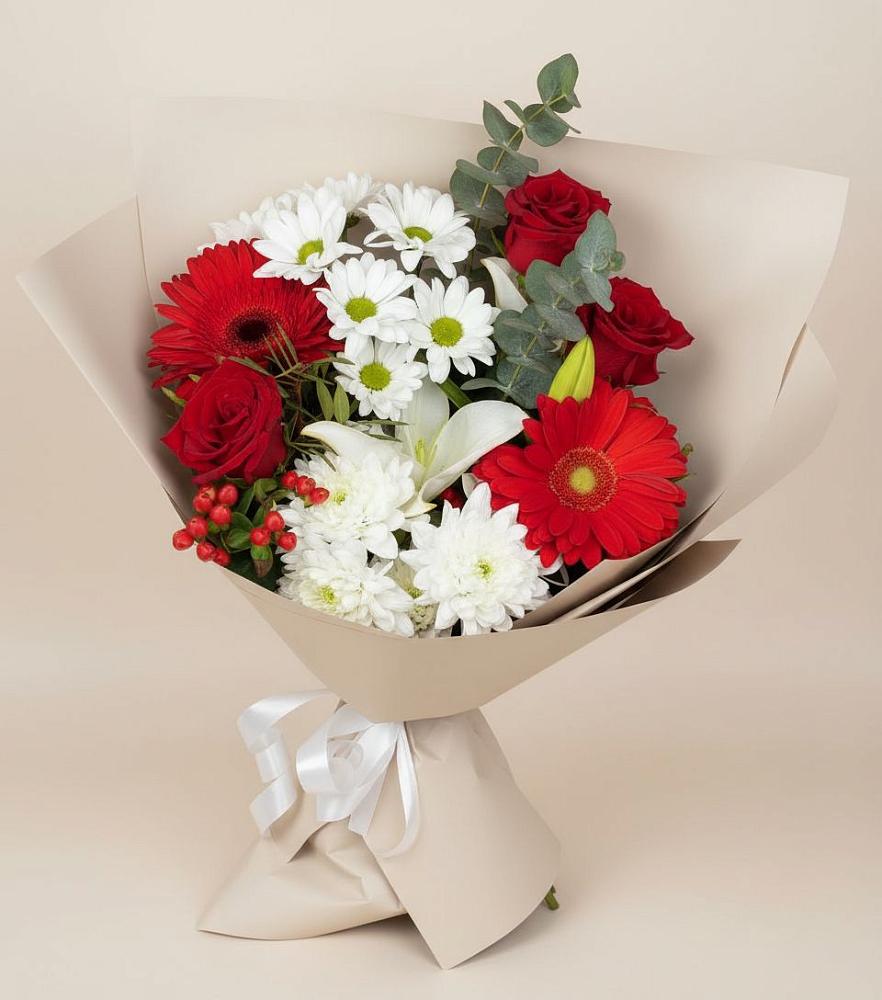 Букет цветов из: Розы, Хризантемы, Герберы и Лилии в Ровеньках