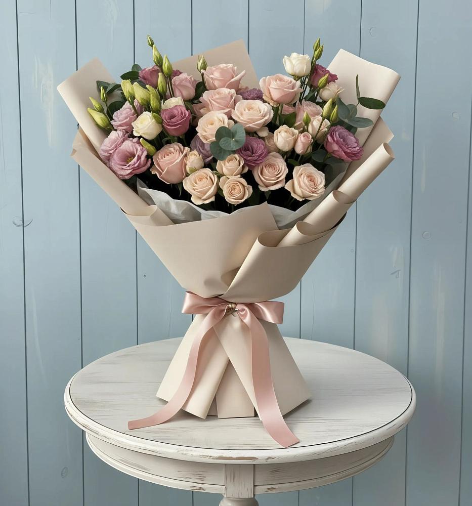 Букет цветов из: Розы и Лизиантусы в Ровеньках